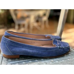 Façonnable Cornflower Blue Suede Leather Penny Loafers Size EU 36.5 = US 6/6.5